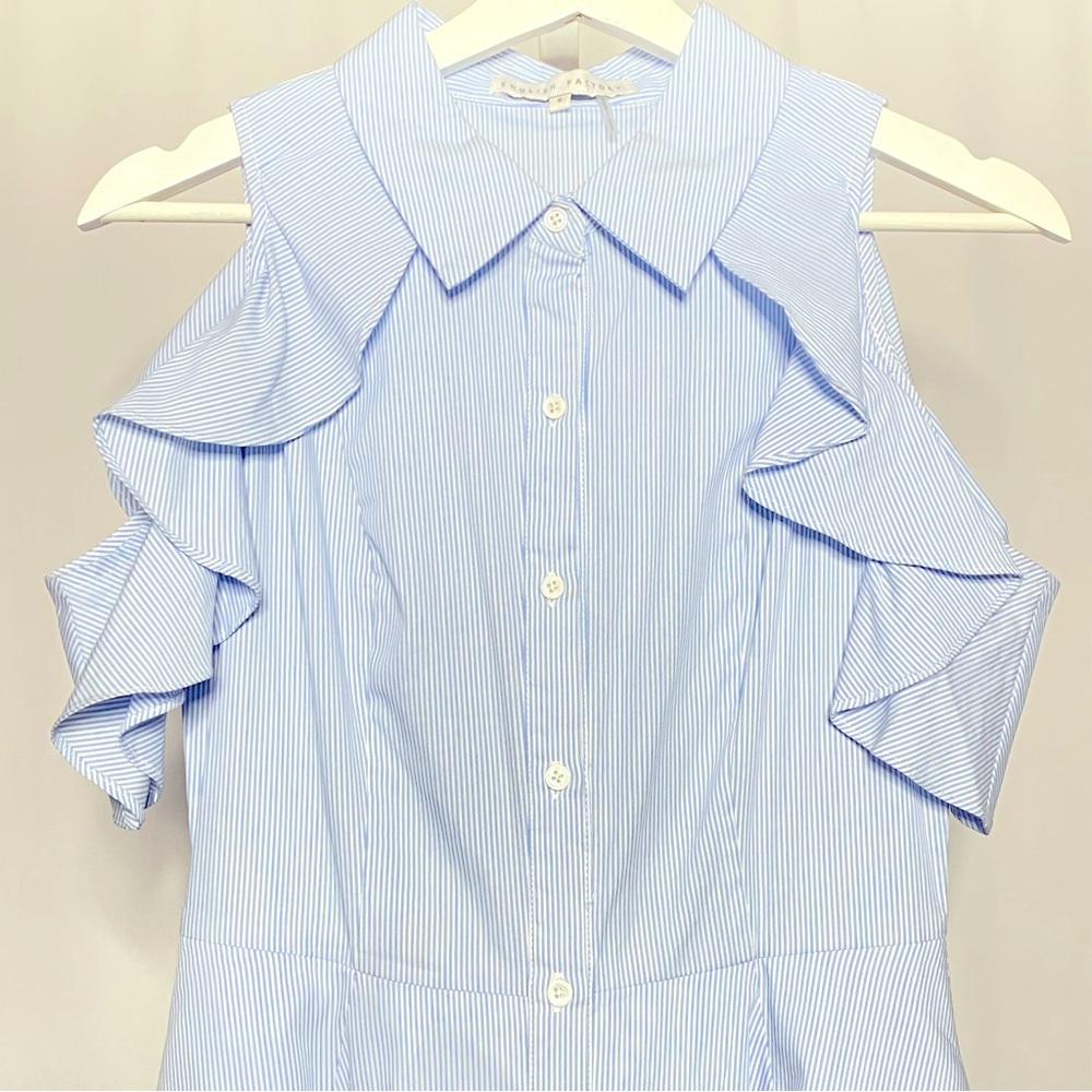 NWOT English Factory Blue Stripe Cold-Shoulder Shirtdress — S - Picture 2 of 6